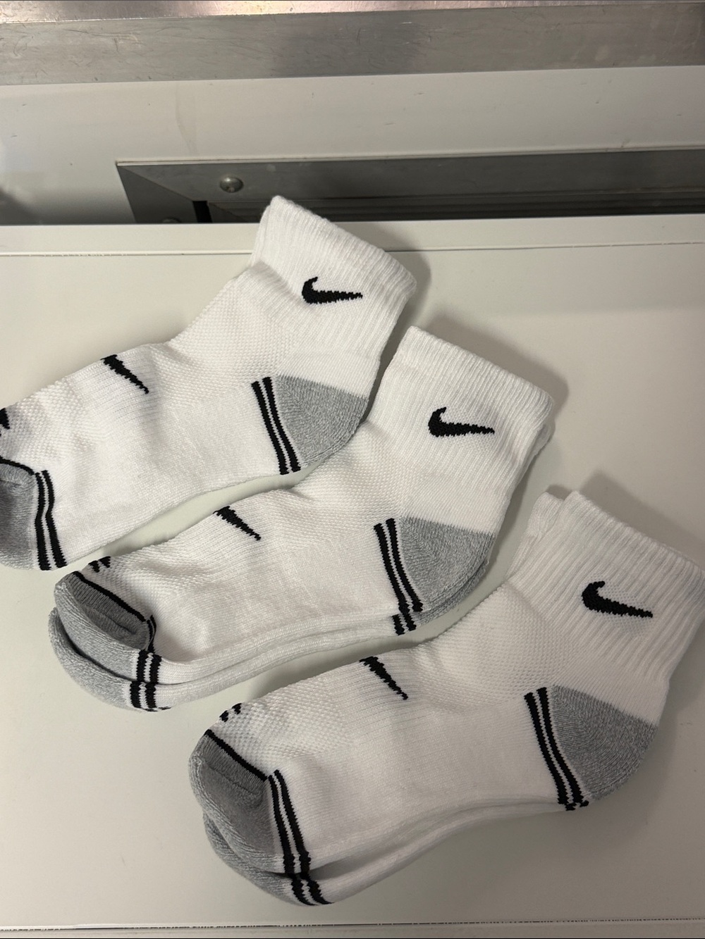 Nike White & Gray Quarter Athletic Socks with Black Swoosh - 3 Pack